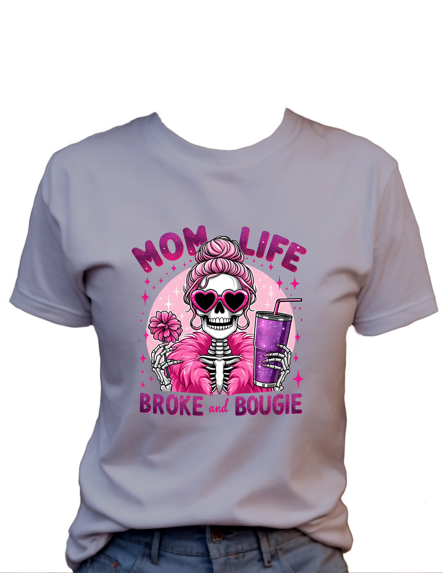 MOM Life Broke and Bougie T-Shirt , Funny Cute Women's Graphic Shirt, 0108