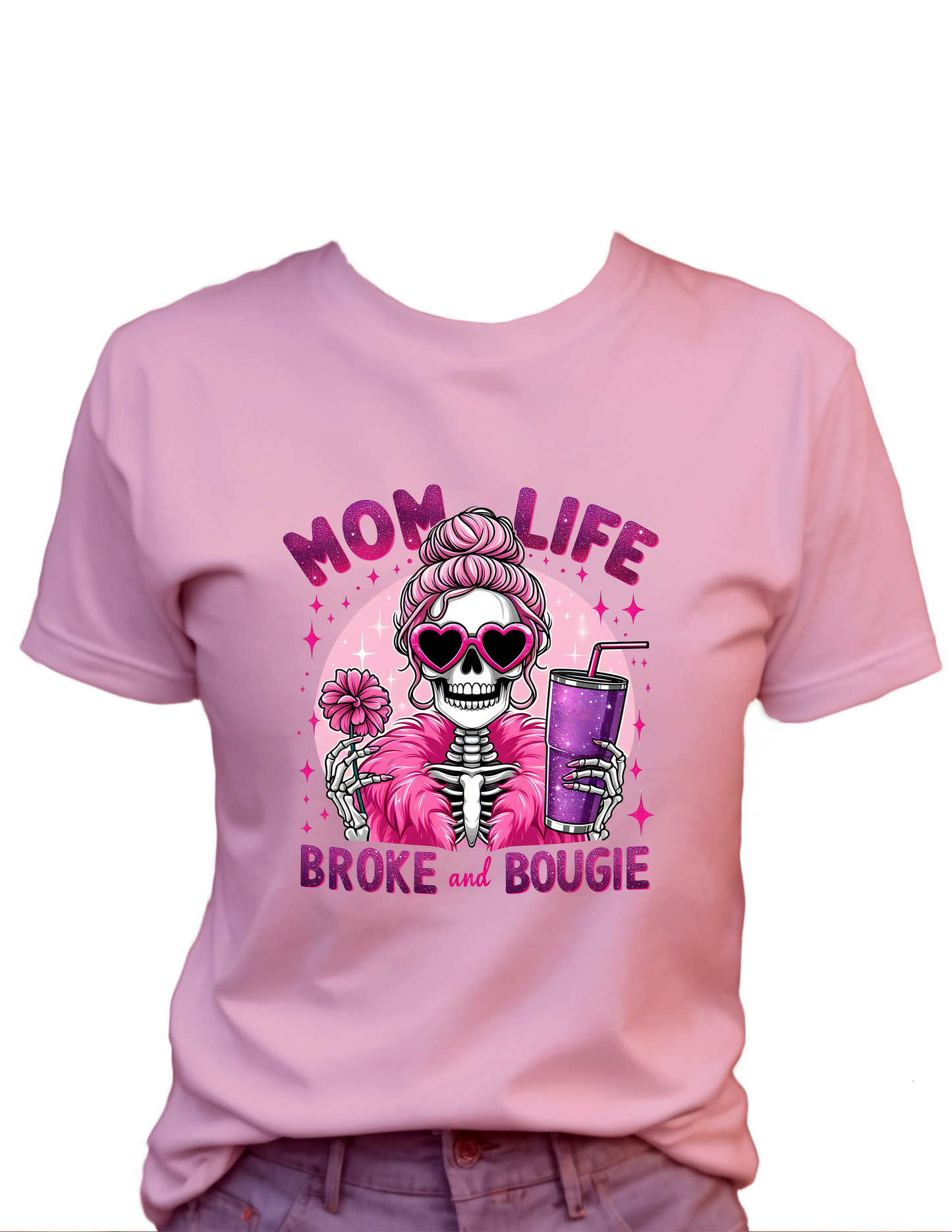 MOM Life Broke and Bougie T-Shirt , Funny Cute Women's Graphic Shirt, 0108