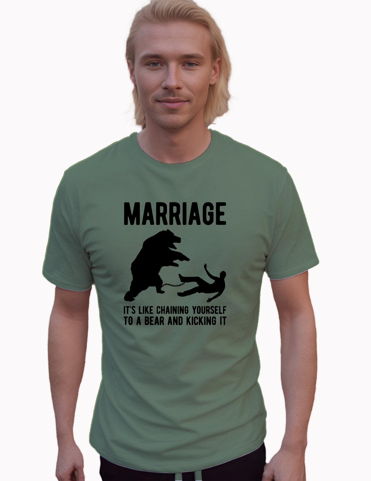 Marriage It's Like Chaining Yourself To A Bear T-Shirt, Funny Tee Shirt, 0176 Cotton