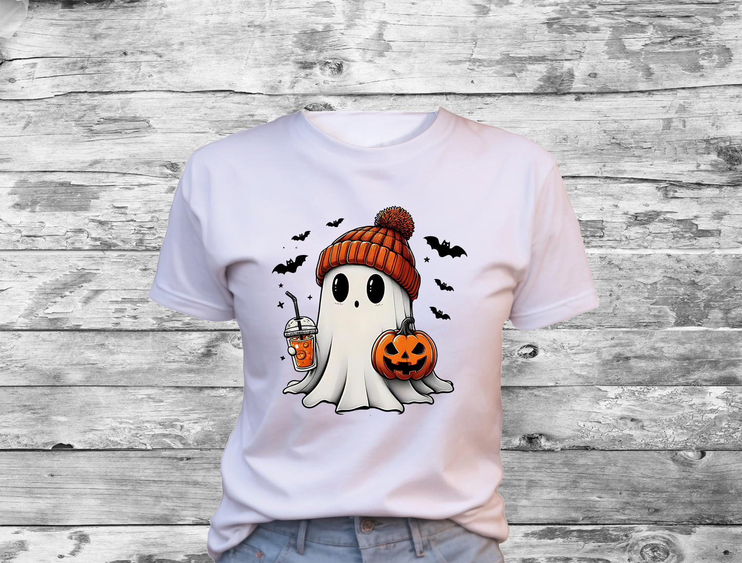 Cute Halloween Ghost T-Shirt, Halloween, 0204 Cotton