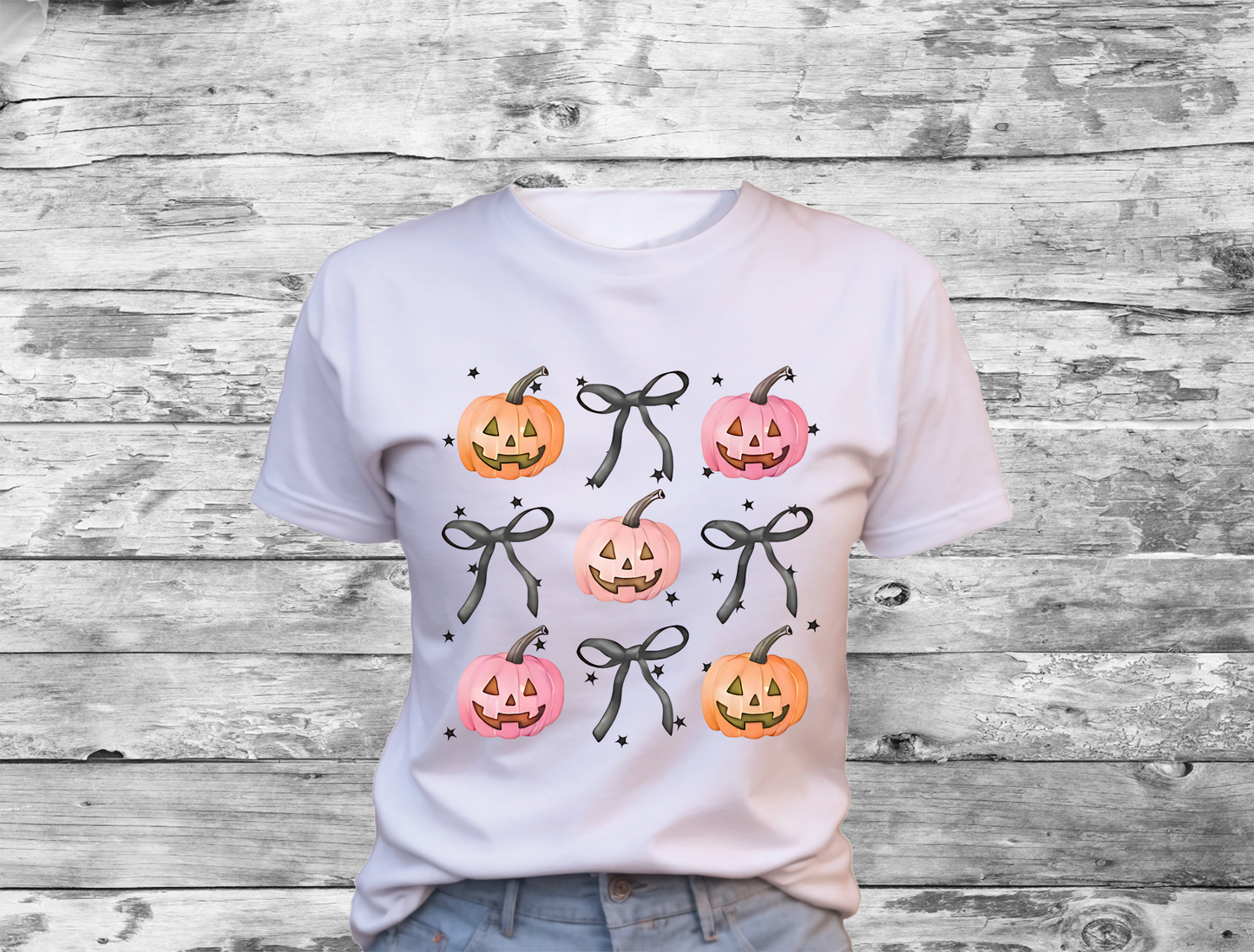 Halloween Pumpkins & Bows T-Shirt, Halloween, 0211 Cotton