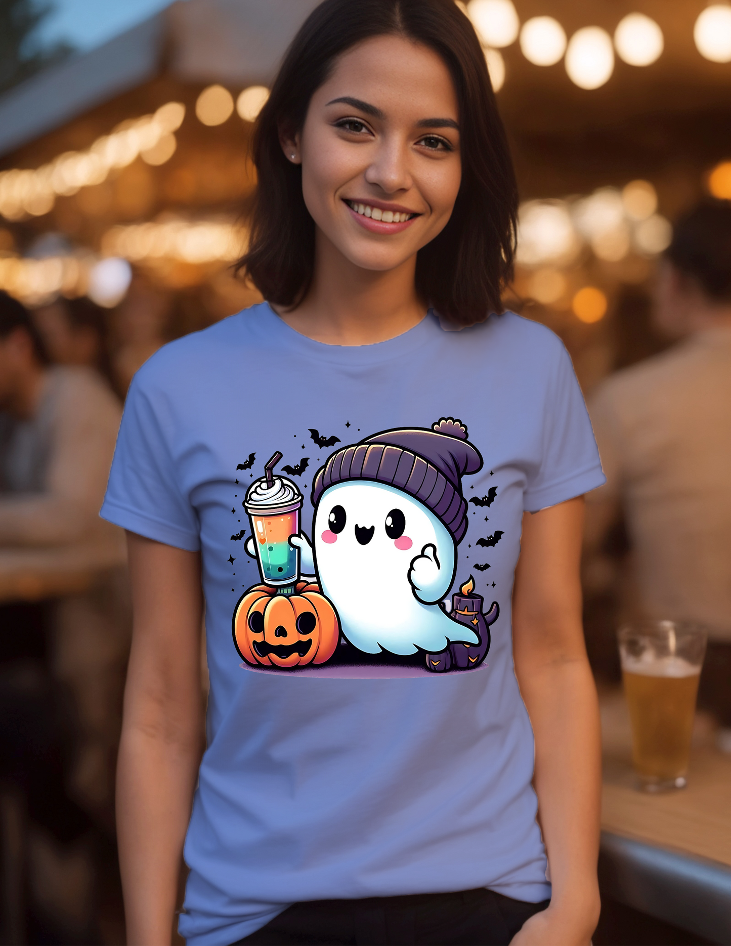 Cute Halloween Ghost ll T-Shirt, Halloween, 0213 Cotton