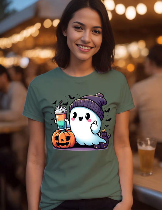 Cute Halloween Ghost ll T-Shirt, Halloween, 0213 Cotton