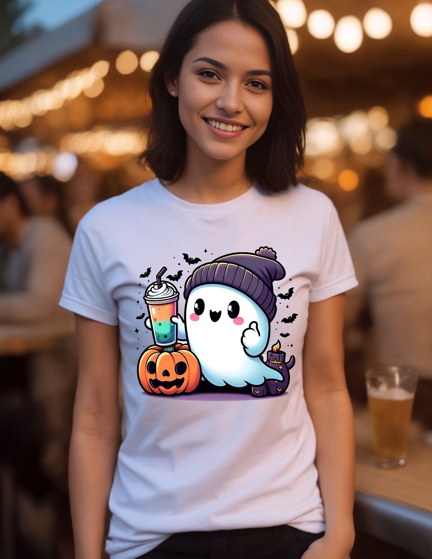 Cute Halloween Ghost ll T-Shirt, Halloween, 0213 Cotton