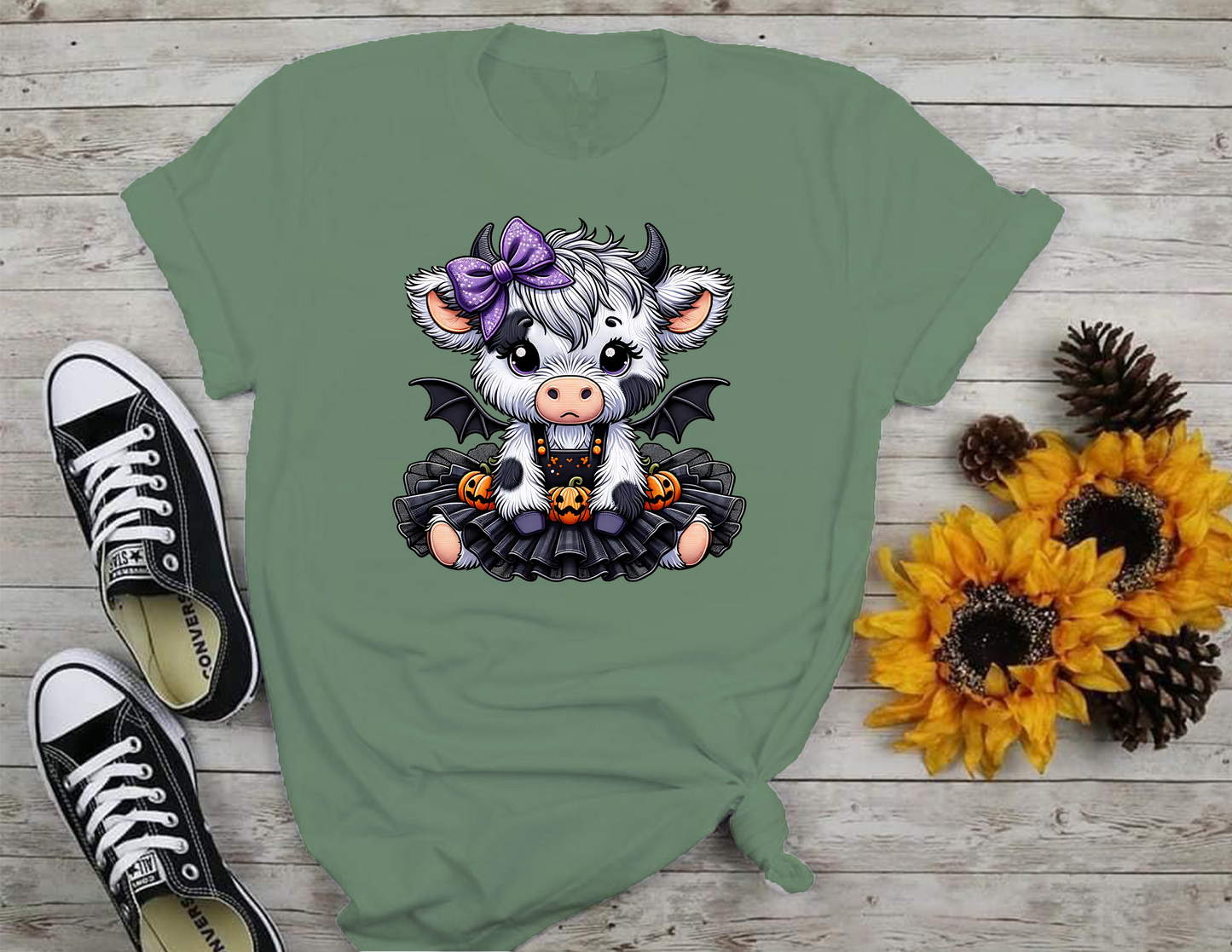 Halloween Highland Cow T-Shirt, Halloween, 0215 Cotton