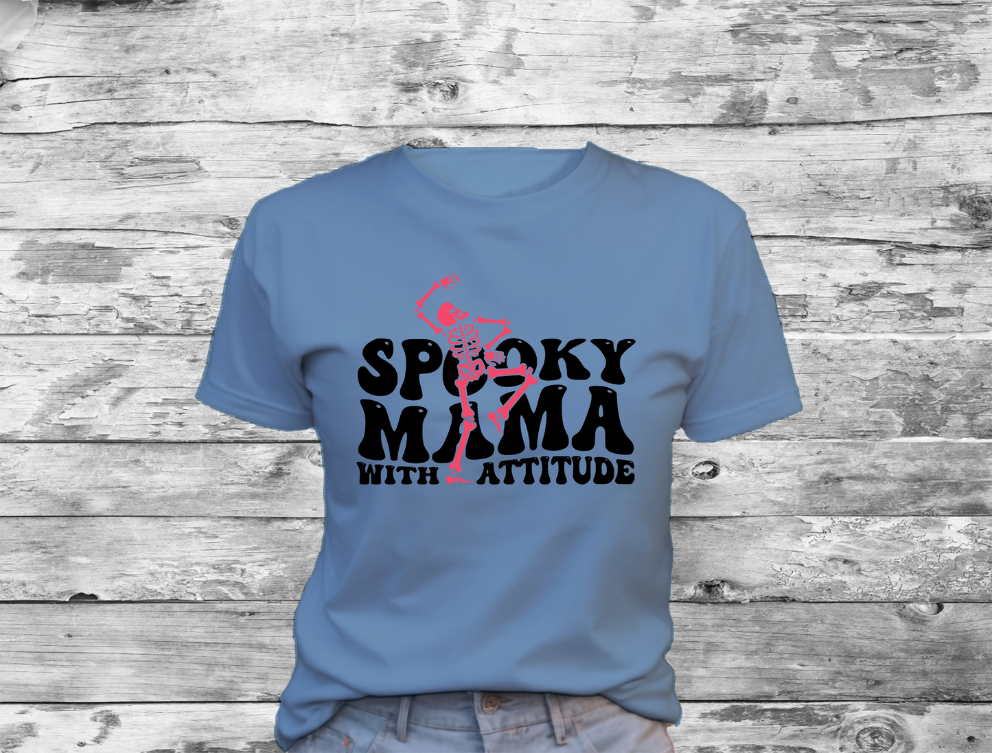 Spooky MAMA With Attitude T-Shirt, Halloween, 0217 Cotton