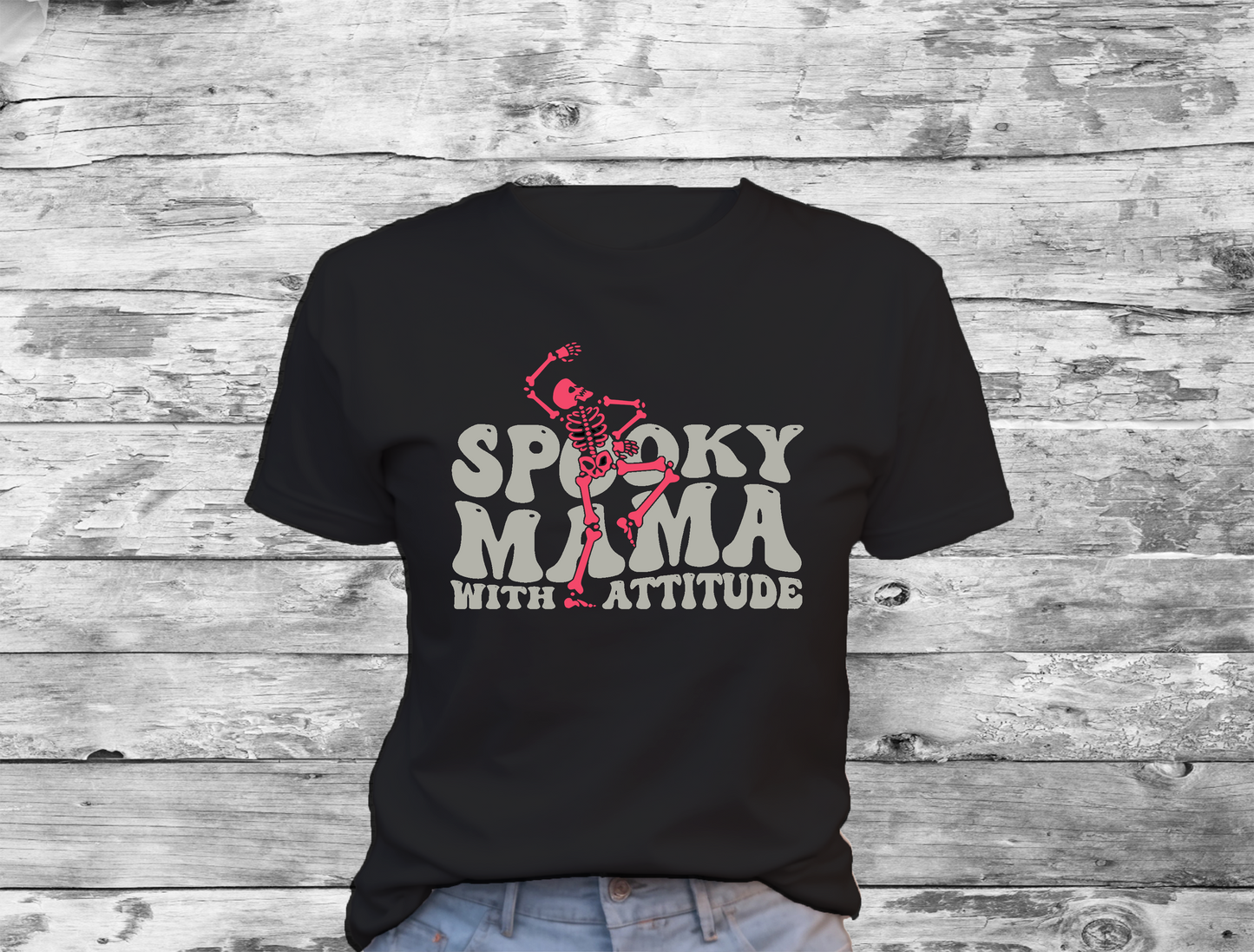 Spooky MAMA With Attitude T-Shirt, Halloween, 0217 Cotton