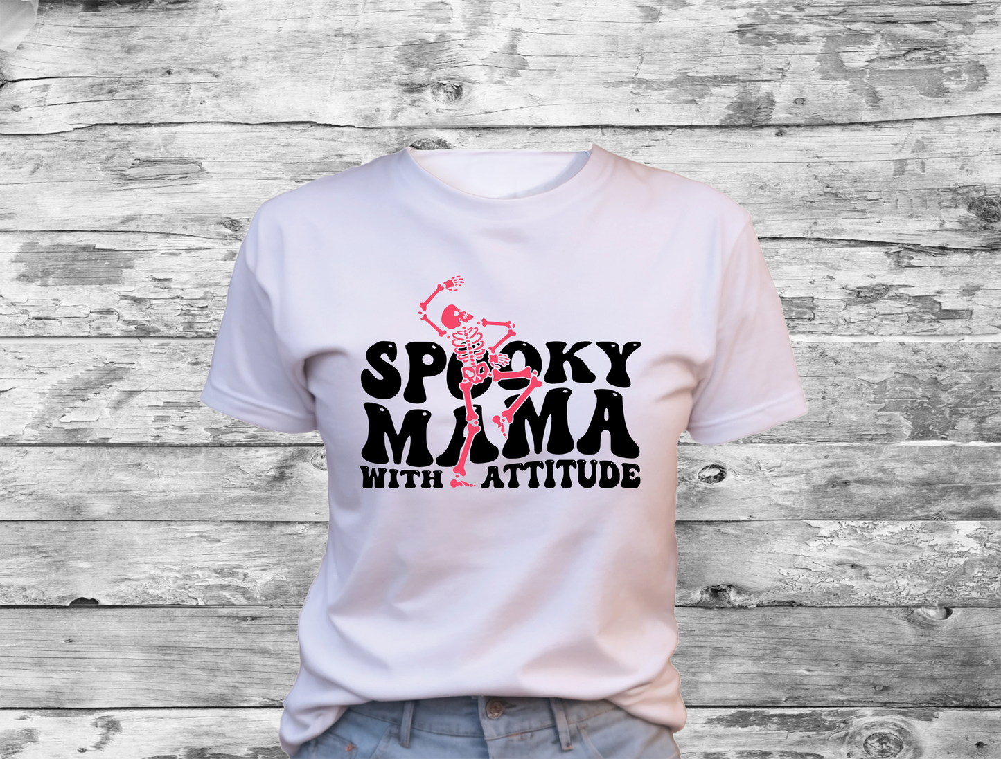 Spooky MAMA With Attitude T-Shirt, Halloween, 0217 Cotton