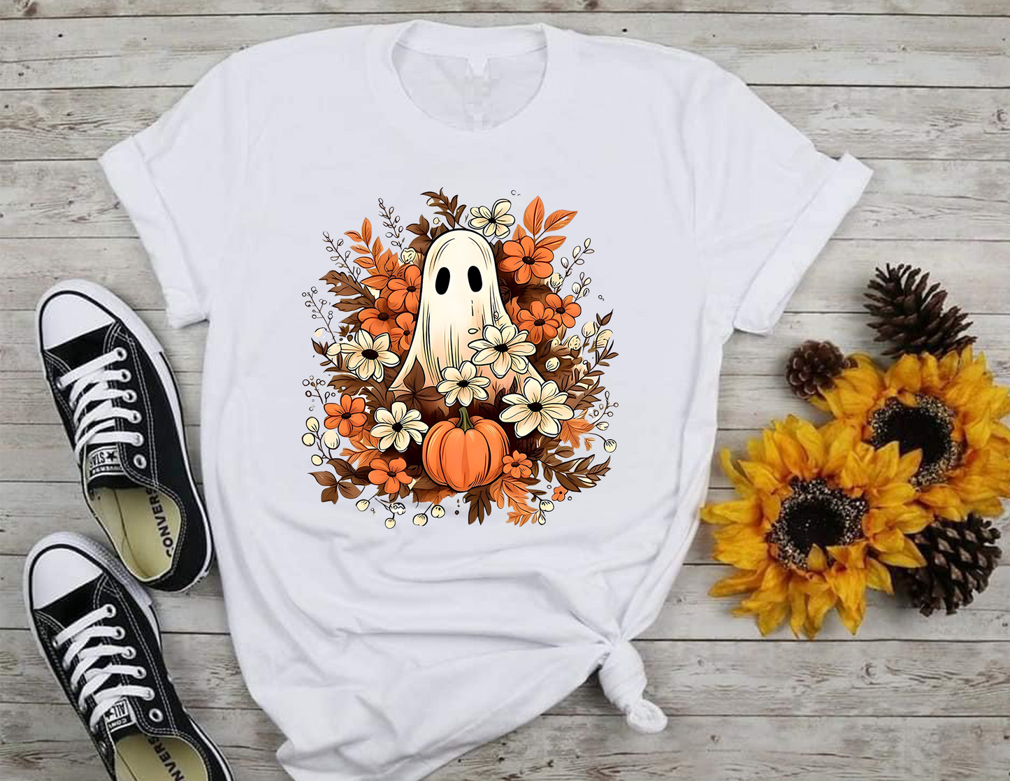 Fall Theme Featuring Cute Ghost T-Shirt, Halloween, 0218 Cotton