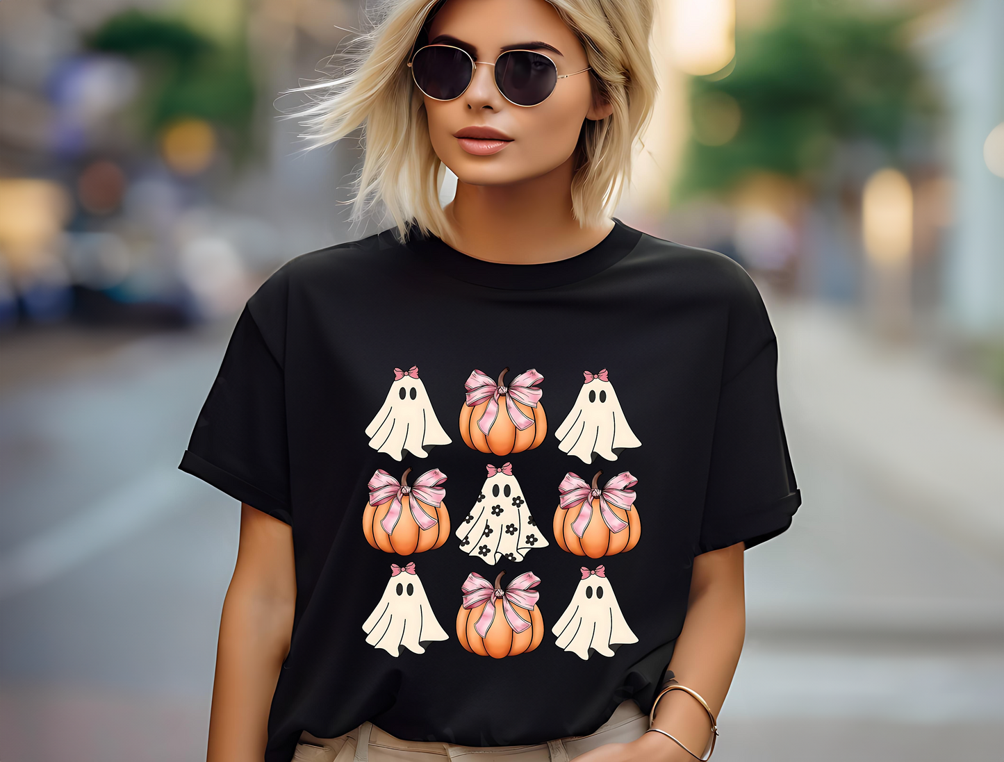 Ghosts and Pumpkins T-Shirt, Halloween, 0237 Cotton