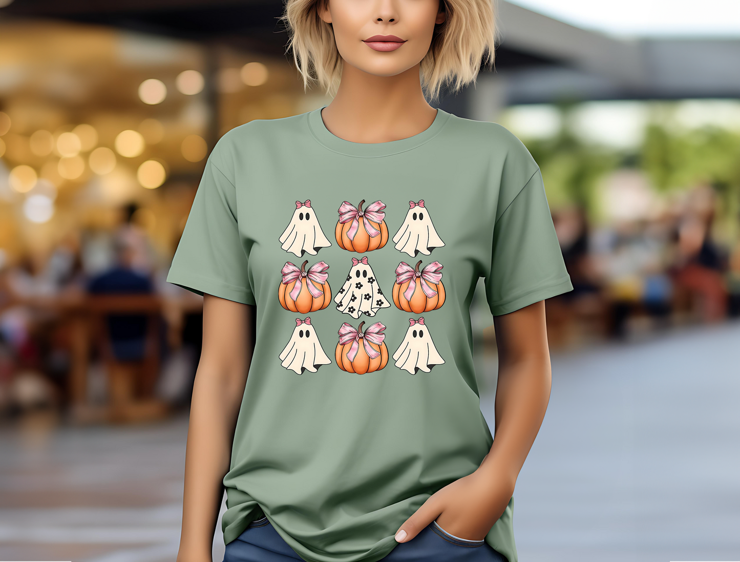 Ghosts and Pumpkins T-Shirt, Halloween, 0237 Cotton