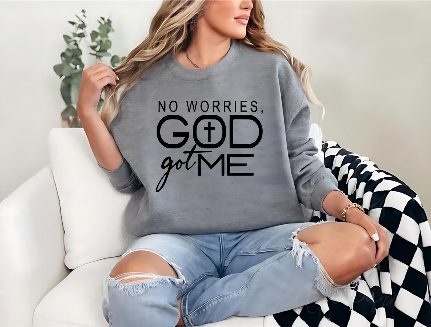 Don't Worry Gods Got Me Unisex Fleece Crew Sweatshirt #238