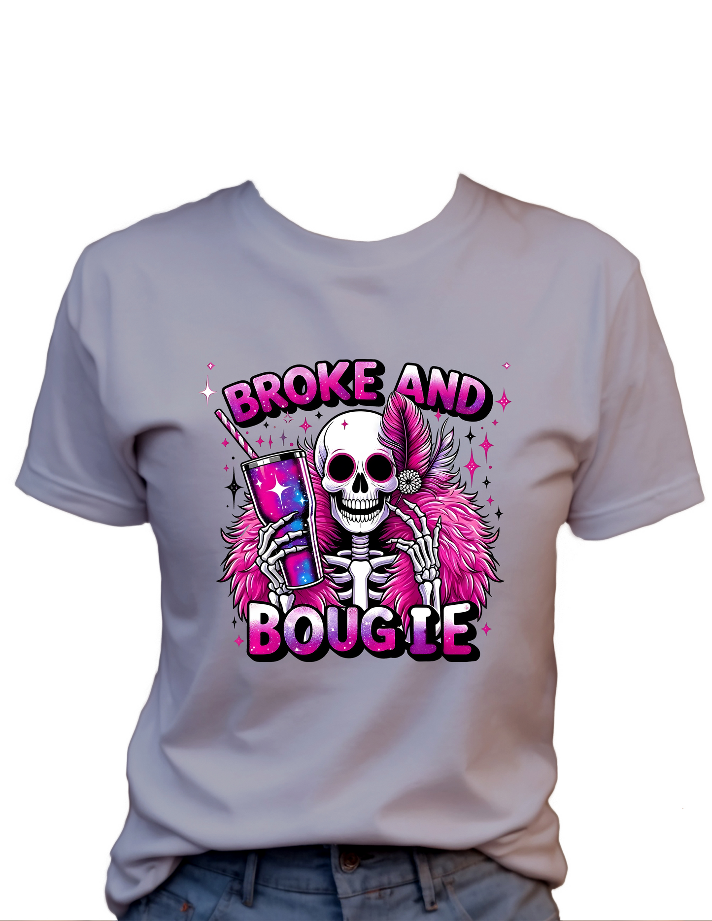 Broke And Bougie ll T-Shirt , Funny Cute Women's Graphic Shirt, Gift for Wife, Gift for Her 0052 Polyester