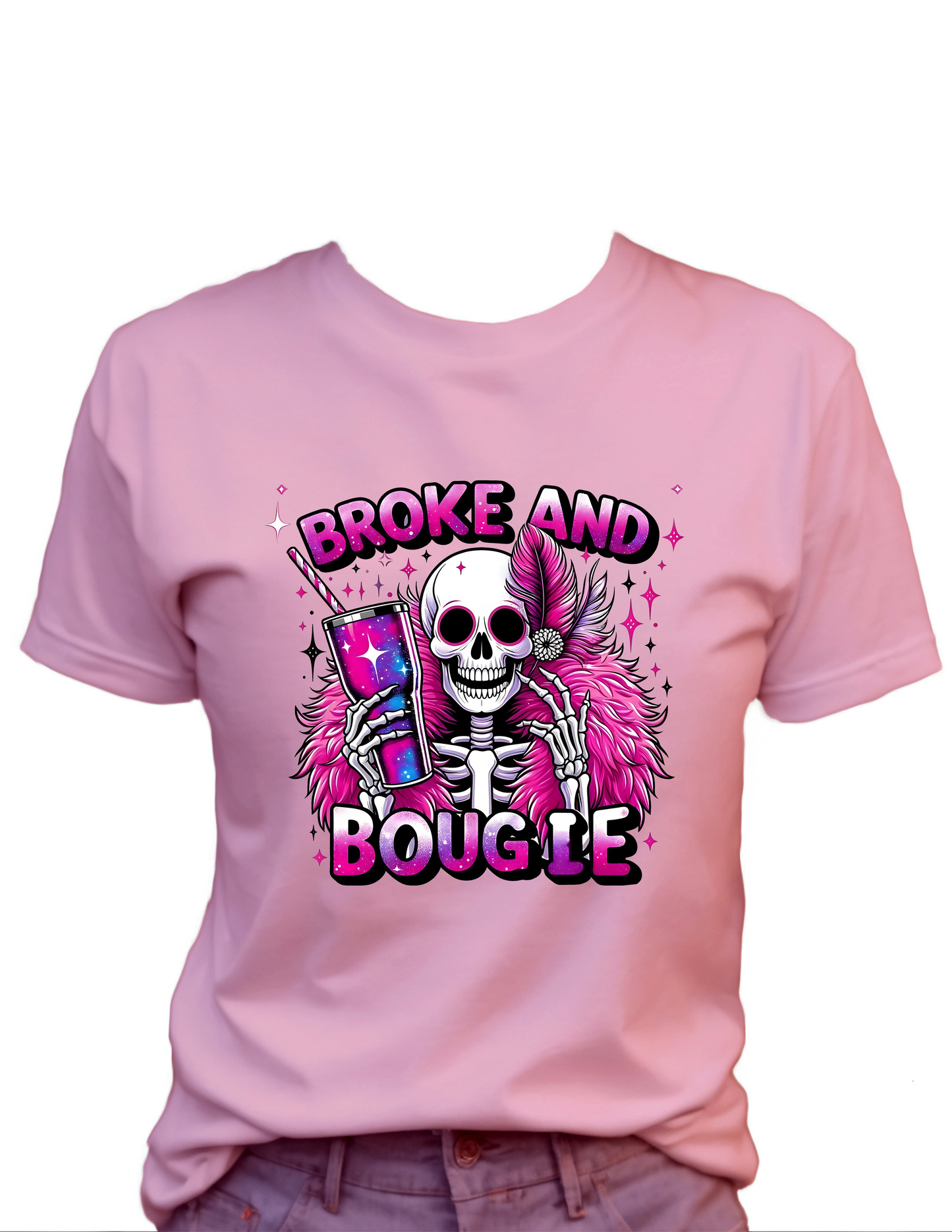 Broke And Bougie ll T-Shirt , Funny Cute Women's Graphic Shirt, Gift for Wife, Gift for Her 0052 Polyester