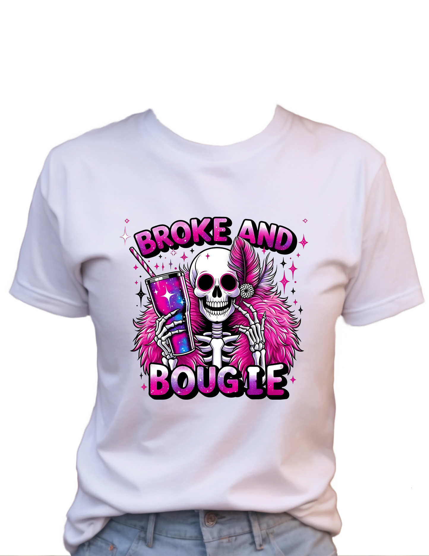 Broke And Bougie ll T-Shirt , Funny Cute Women's Graphic Shirt, Gift for Wife, Gift for Her 0052 Polyester