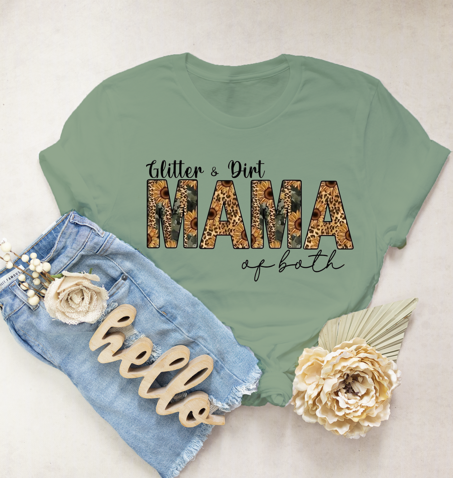 Glitter and Dirt MAMA of Both  T-Shirt, 0072 Cotton