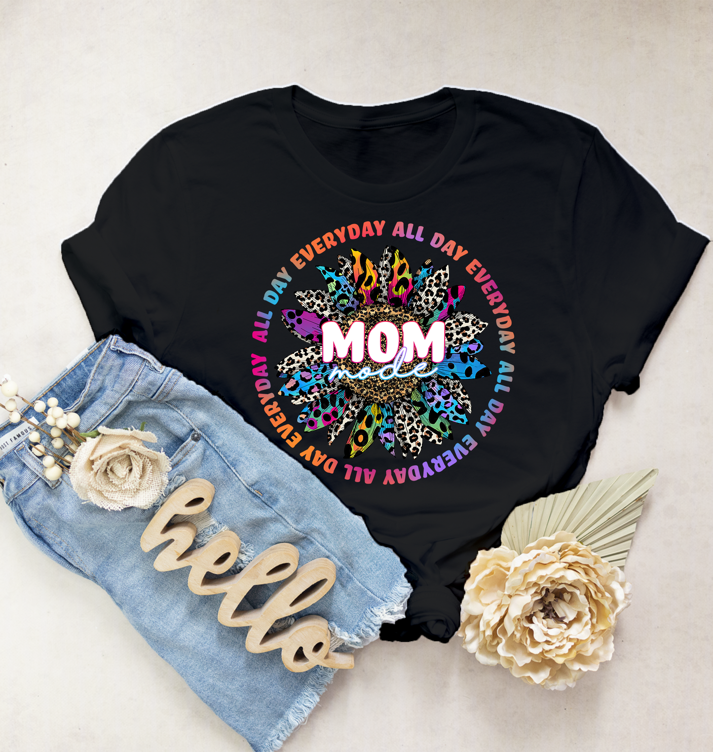 Mom Mode All Day Everyday T-Shirt, Funny T-Shirt Cotton 0079