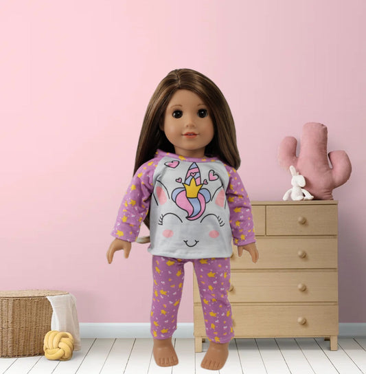 Doll Clothing - Loving Unicorn Pajamas 18 inch Dolls