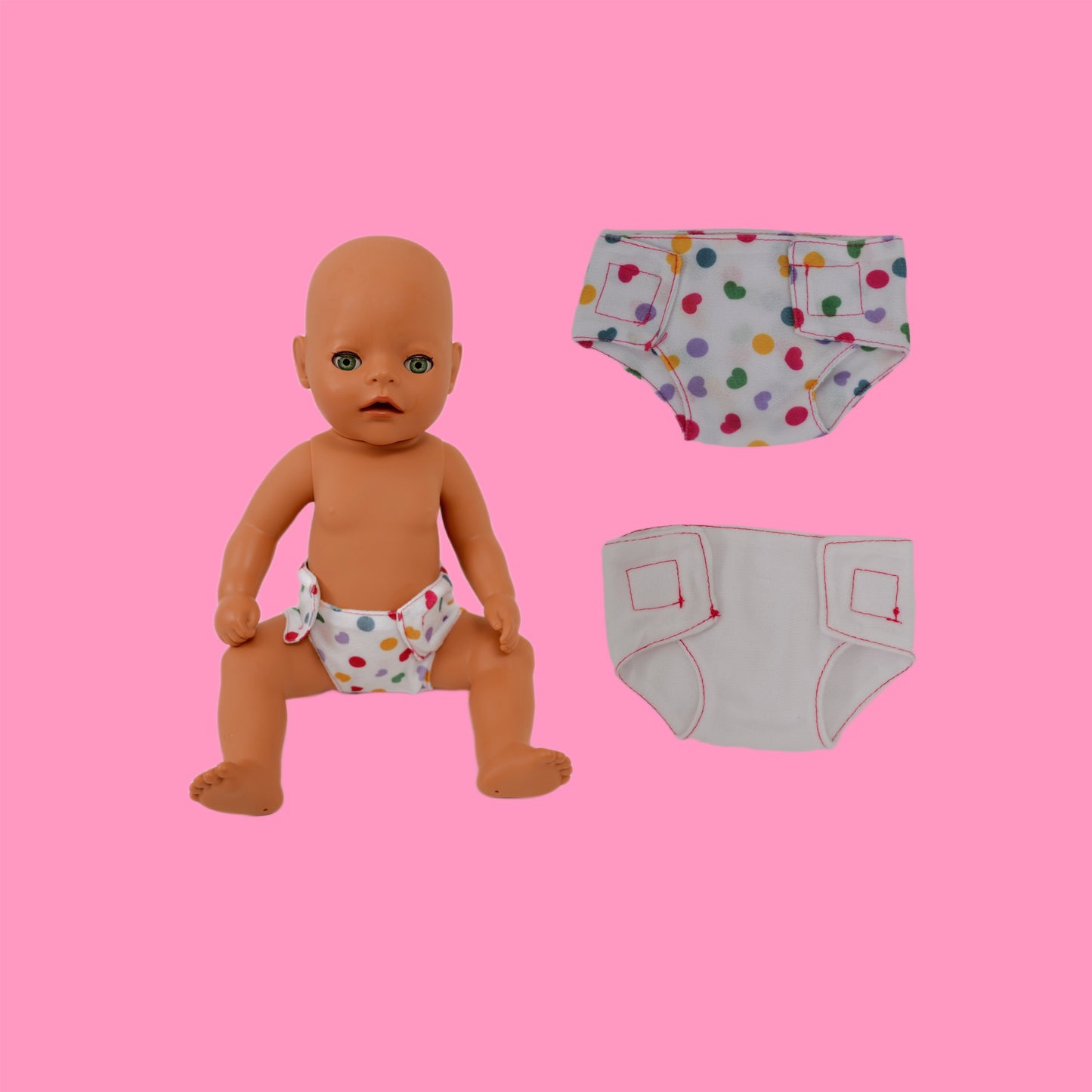 Reusable Baby Doll Cloth Diaper Set, fits 12-14 inch Dolls