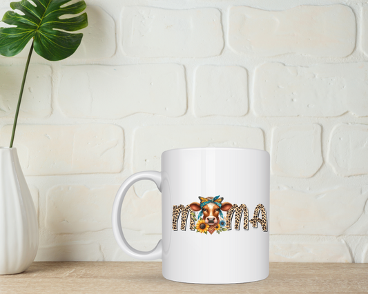 Leopard Print MAMA Cow 11oz sublimation Ceramic Coffee Mug