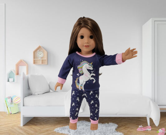 Doll Clothing - Unicorn Pajamas 18 inch Dolls