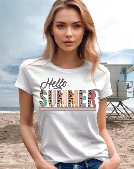 Hello Summer Leopard Print T-Shirt
