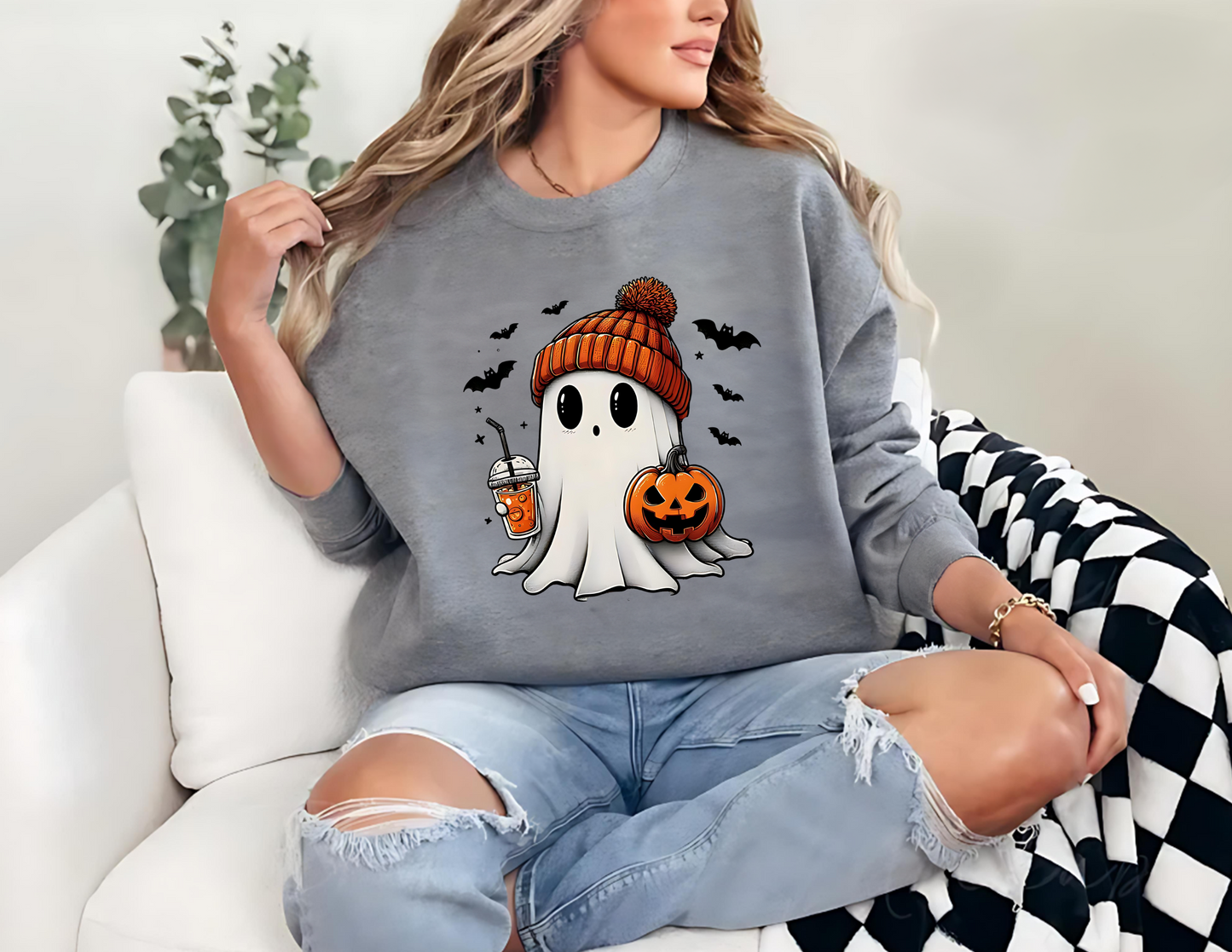 Cute Halloween Ghost Unisex Fleece Crew Sweatshirt #204