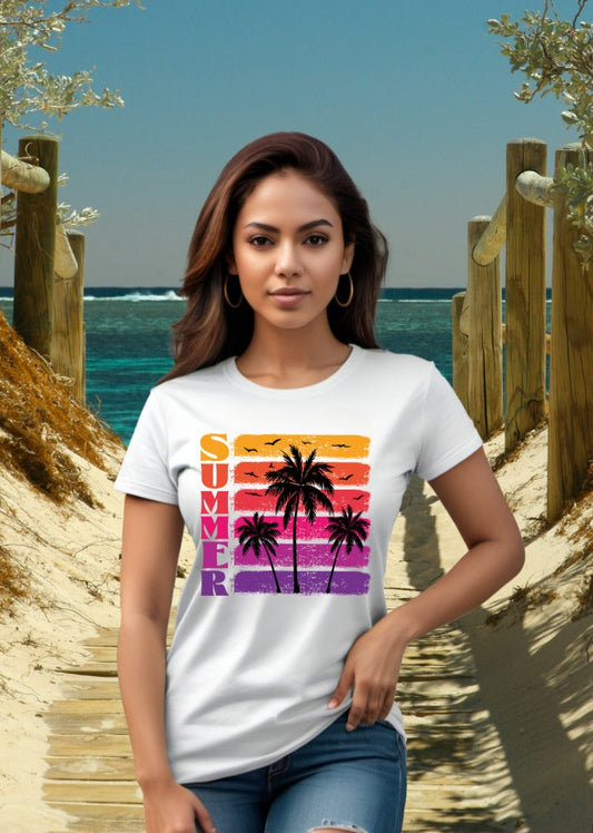 Summer T-Shirt, with Black Palm Trees 0017