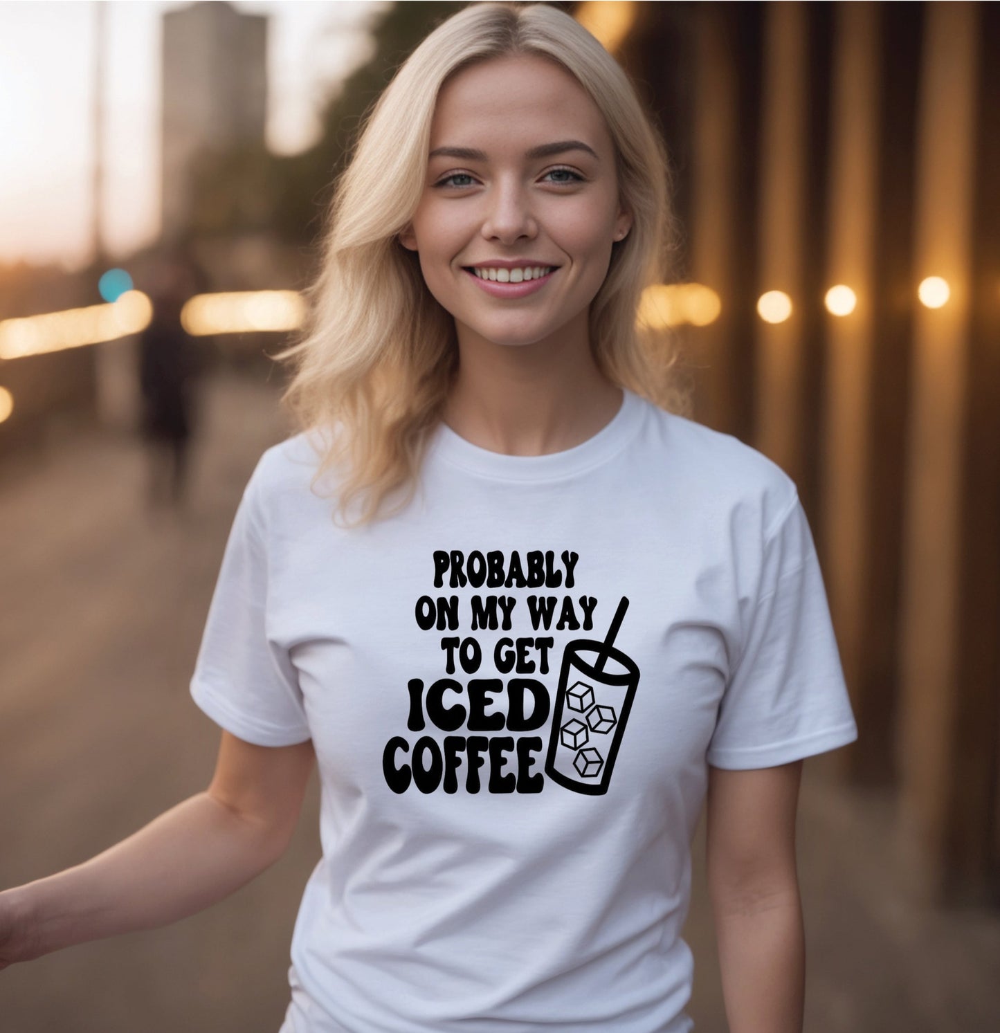 Probably On My Way To Get Iced Coffee T-Shirt , Funny Cute Women's Graphic Shirt, 0074