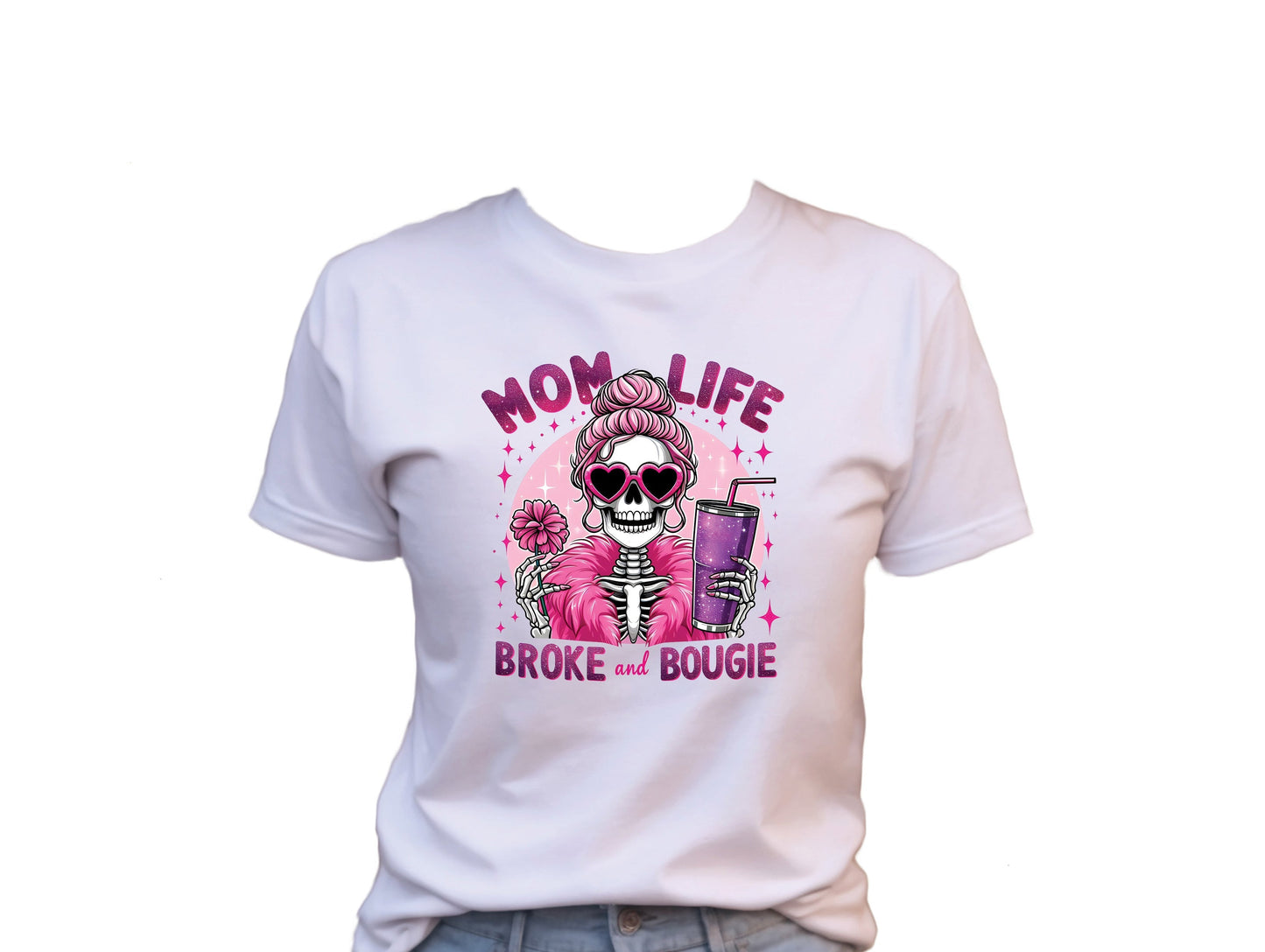 MOM Life Broke and Bougie T-Shirt , Funny Cute Women's Graphic Shirt, 0108