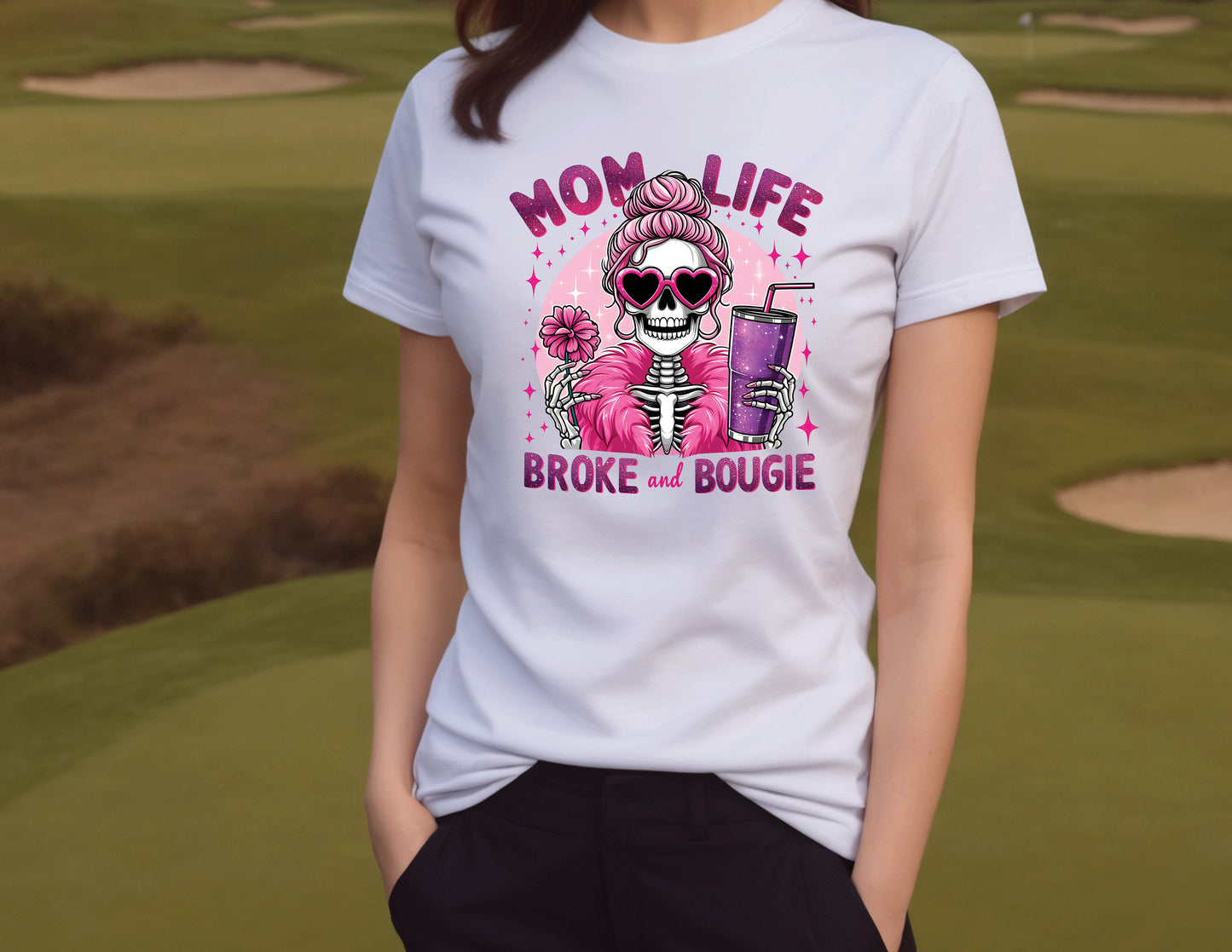 MOM Life Broke and Bougie T-Shirt , Funny Cute Women's Graphic Shirt, 0108